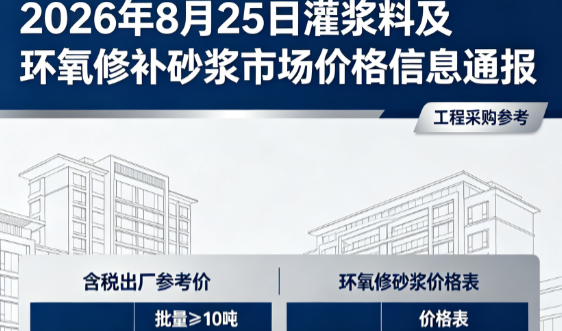 江夏2026年8月25日灌浆料及环氧修补砂浆市场价格信息通报